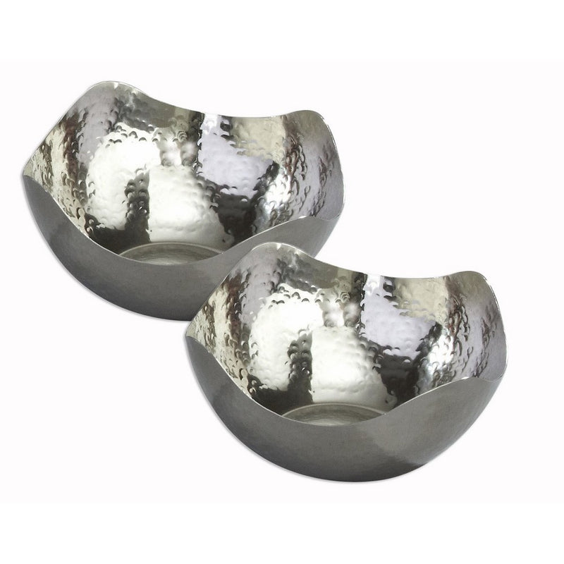 Elegance Silver Hammered Stainless Steel Wave Serving Bowls - Set of 2 5.5 inch Bowls
