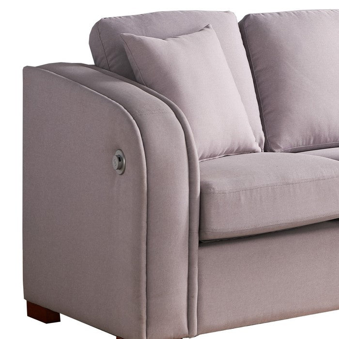 Fabric Upholstered Sofa with Sloped Armrests and USB Docks, Light Gray