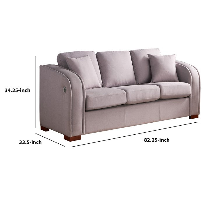 Fabric Upholstered Sofa with Sloped Armrests and USB Docks, Light Gray