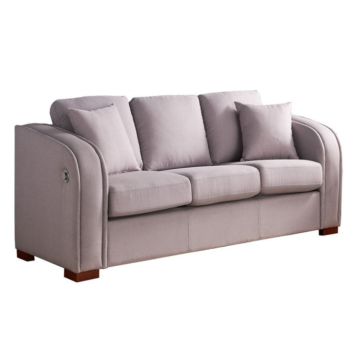 Fabric Upholstered Sofa with Sloped Armrests and USB Docks, Light Gray