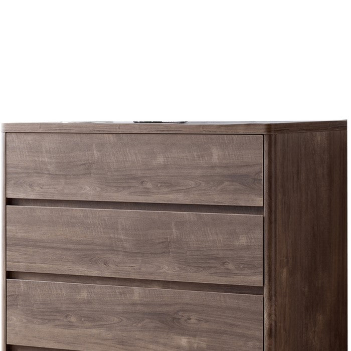 Grained Wooden Frame Chest with 5 Drawers and Straight Legs, Hazelnut Brown