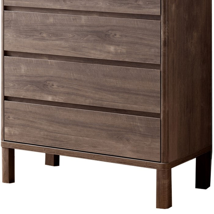 Grained Wooden Frame Chest with 5 Drawers and Straight Legs, Hazelnut Brown