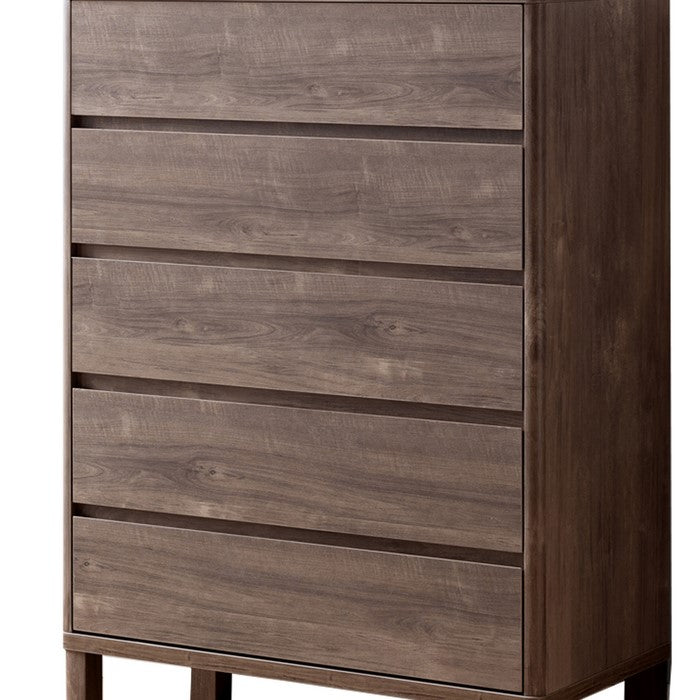 Grained Wooden Frame Chest with 5 Drawers and Straight Legs, Hazelnut Brown