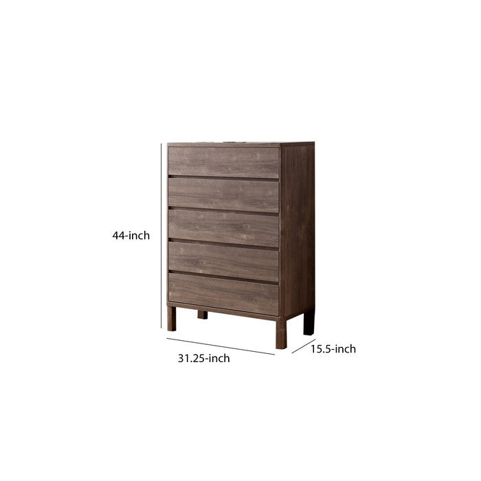 Grained Wooden Frame Chest with 5 Drawers and Straight Legs, Hazelnut Brown