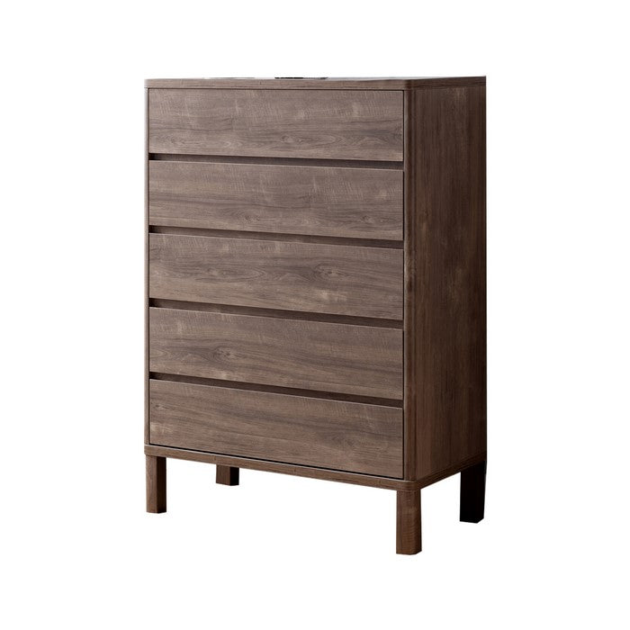 Grained Wooden Frame Chest with 5 Drawers and Straight Legs, Hazelnut Brown