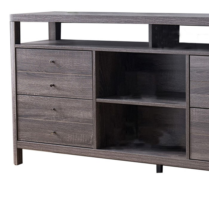 Wooden Frame Buffet with 4 Drawers and 4 Open Compartments, Gray