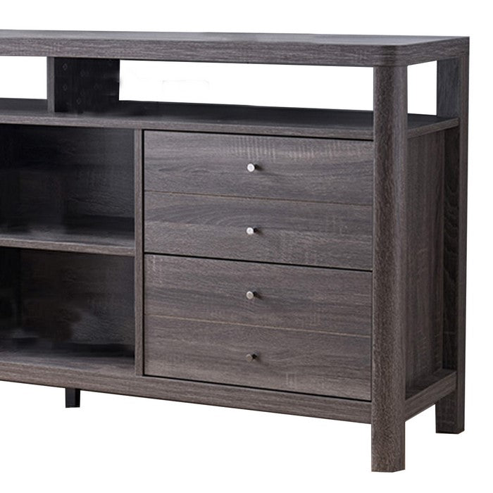 Wooden Frame Buffet with 4 Drawers and 4 Open Compartments, Gray