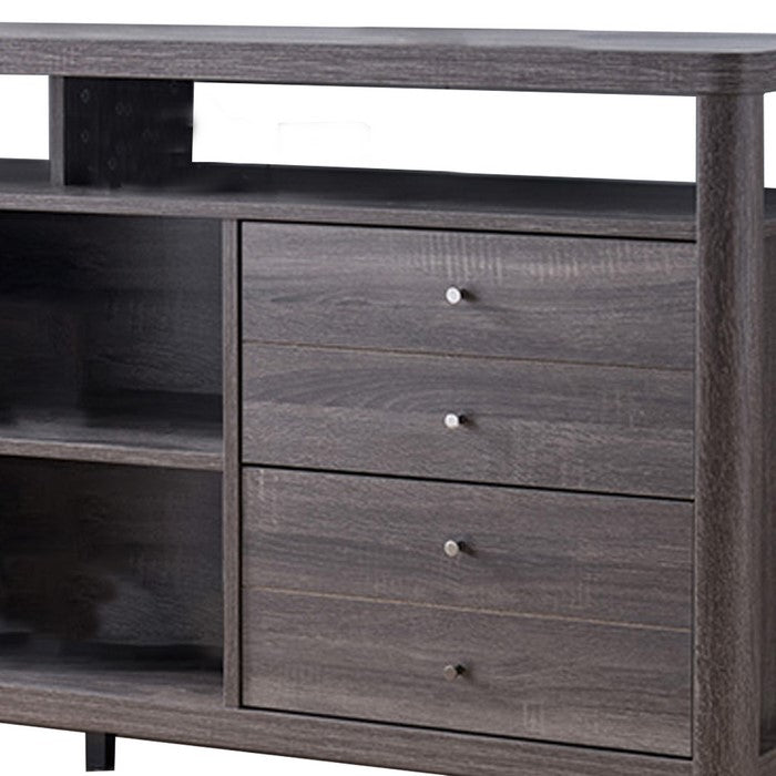Wooden Frame Buffet with 4 Drawers and 4 Open Compartments, Gray