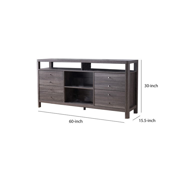 Wooden Frame Buffet with 4 Drawers and 4 Open Compartments, Gray