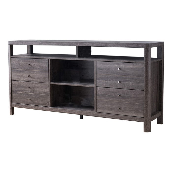 Wooden Frame Buffet with 4 Drawers and 4 Open Compartments, Gray