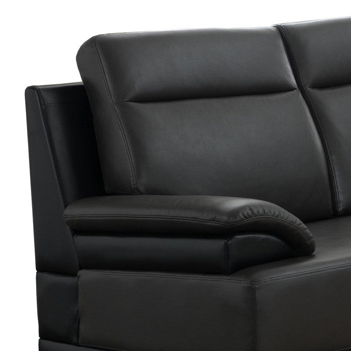 Leatherette Wooden Frame Loveseat with Pillow Top Armrests, Black
