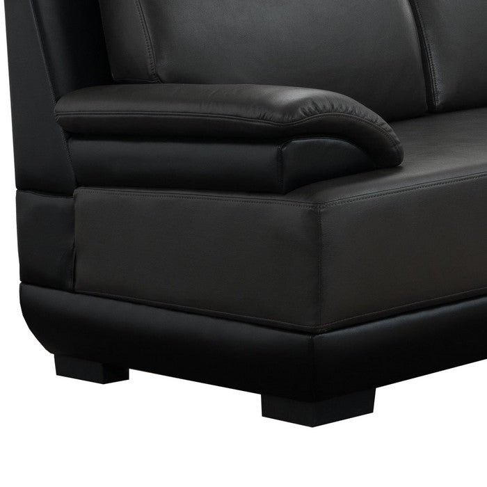Leatherette Wooden Frame Loveseat with Pillow Top Armrests, Black
