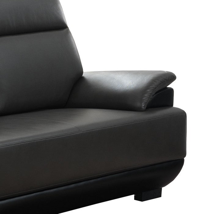 Leatherette Wooden Frame Loveseat with Pillow Top Armrests, Black