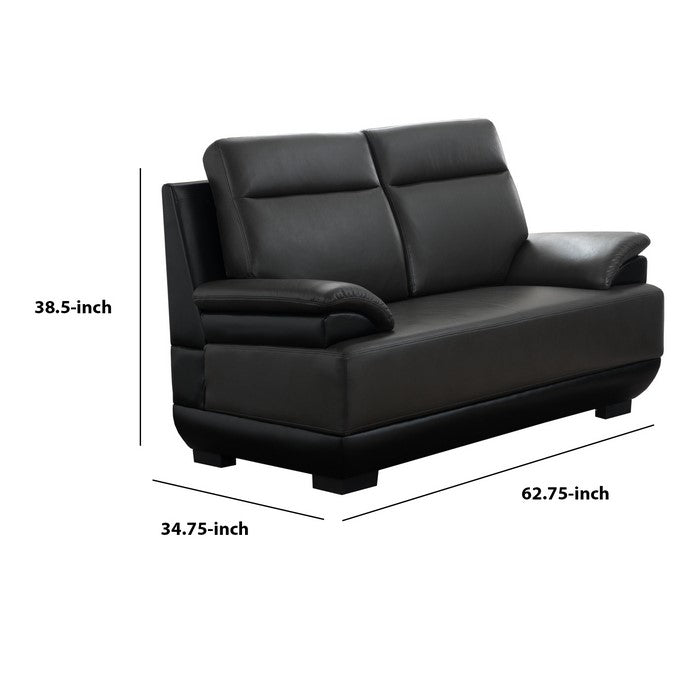 Leatherette Wooden Frame Loveseat with Pillow Top Armrests, Black