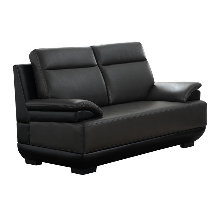 Leatherette Wooden Frame Loveseat with Pillow Top Armrests, Black