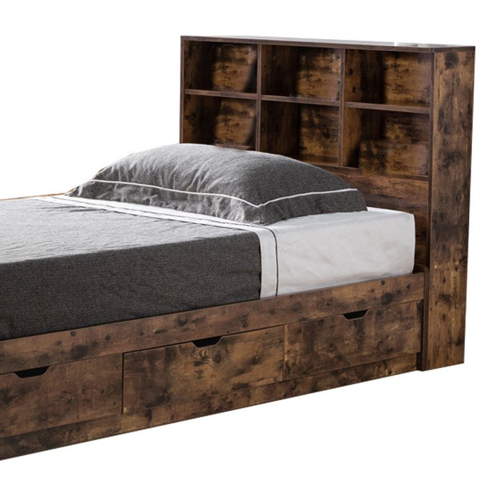 Wooden Frame 3 Drawers Twin Size Chest Bed, Distressed Brown