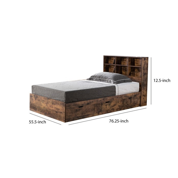 Wooden Frame 3 Drawers Twin Size Chest Bed, Distressed Brown