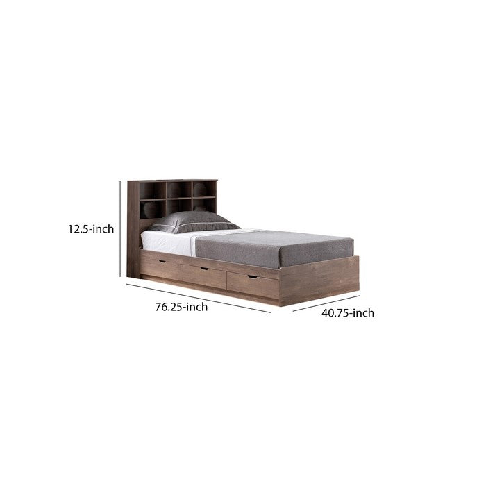 Wooden Frame 3 Drawers Twin Size Chest Bed, Hazelnut Brown