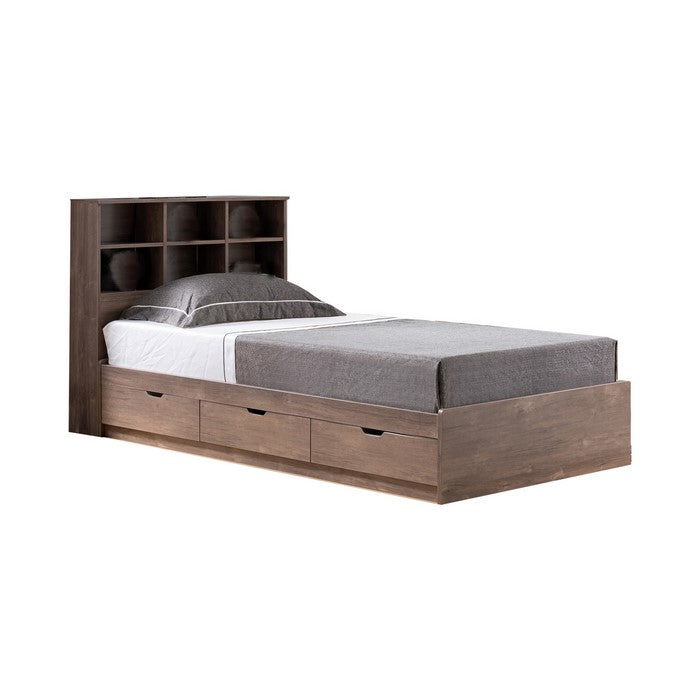 Wooden Frame 3 Drawers Twin Size Chest Bed, Hazelnut Brown