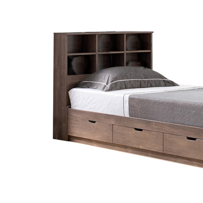 Wooden Frame 3 Drawers Twin Size Chest Bed, Walnut Brown