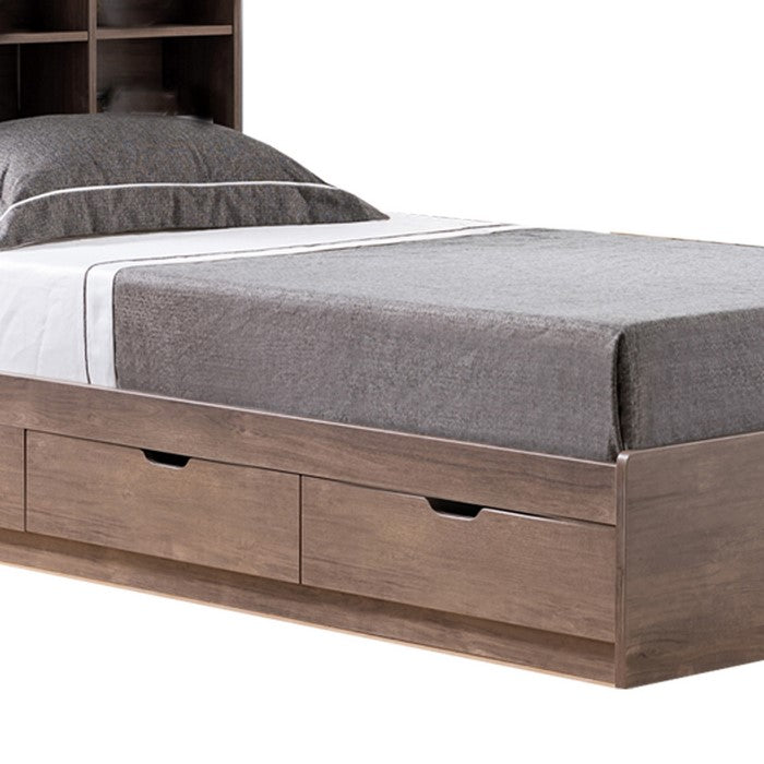 Wooden Frame 3 Drawers Twin Size Chest Bed, Walnut Brown