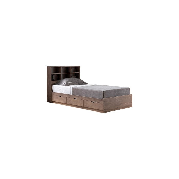 Wooden Frame 3 Drawers Twin Size Chest Bed, Walnut Brown