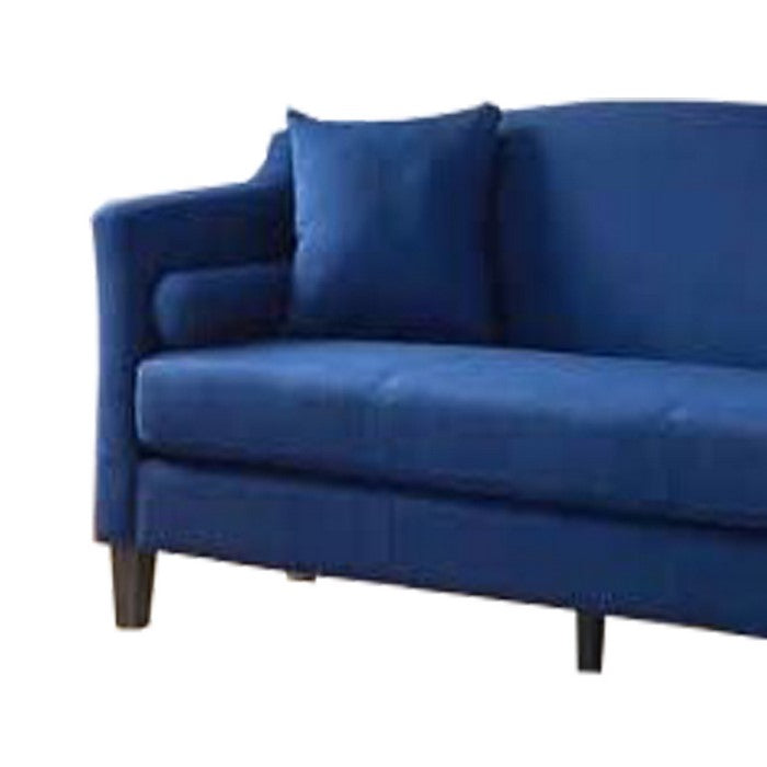 Fabric Upholstered Sofa with Scalloped Back and Shelter Track Arms, Blue