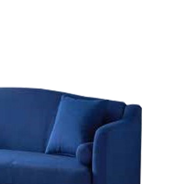 Fabric Upholstered Sofa with Scalloped Back and Shelter Track Arms, Blue