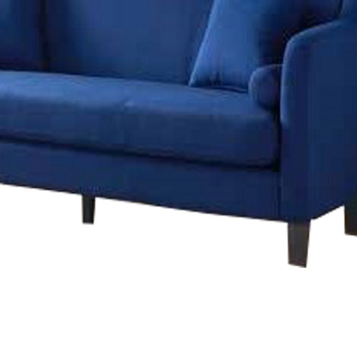 Fabric Upholstered Sofa with Scalloped Back and Shelter Track Arms, Blue