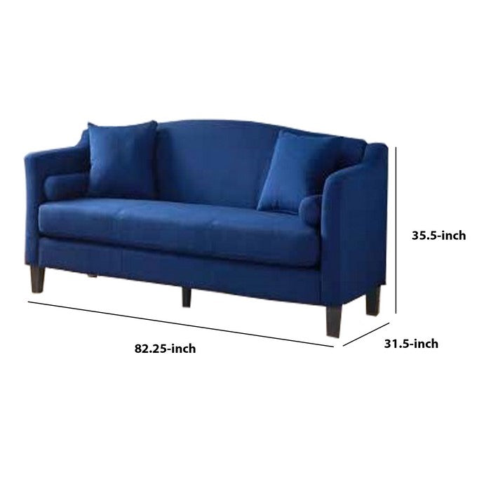Fabric Upholstered Sofa with Scalloped Back and Shelter Track Arms, Blue