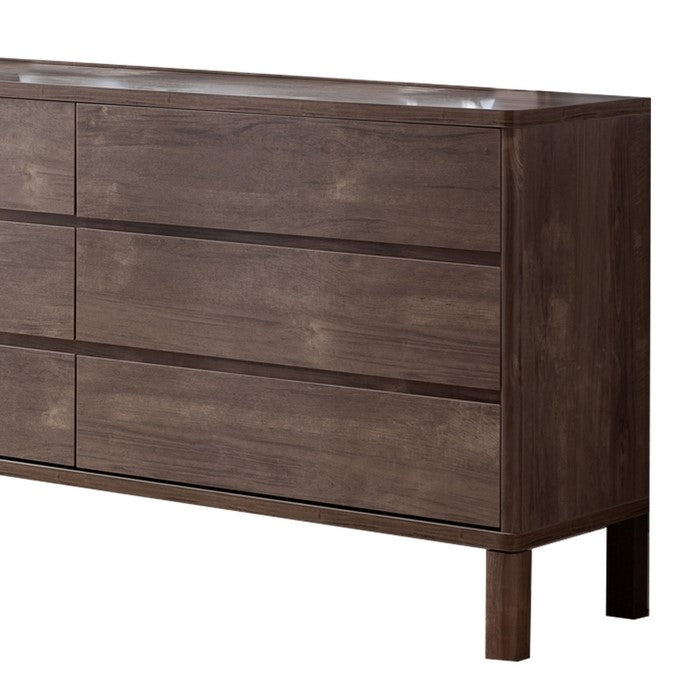 Wooden Frame Dresser with 6 Drawers and Straight Legs, Hazelnut Brown