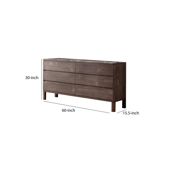 Wooden Frame Dresser with 6 Drawers and Straight Legs, Hazelnut Brown