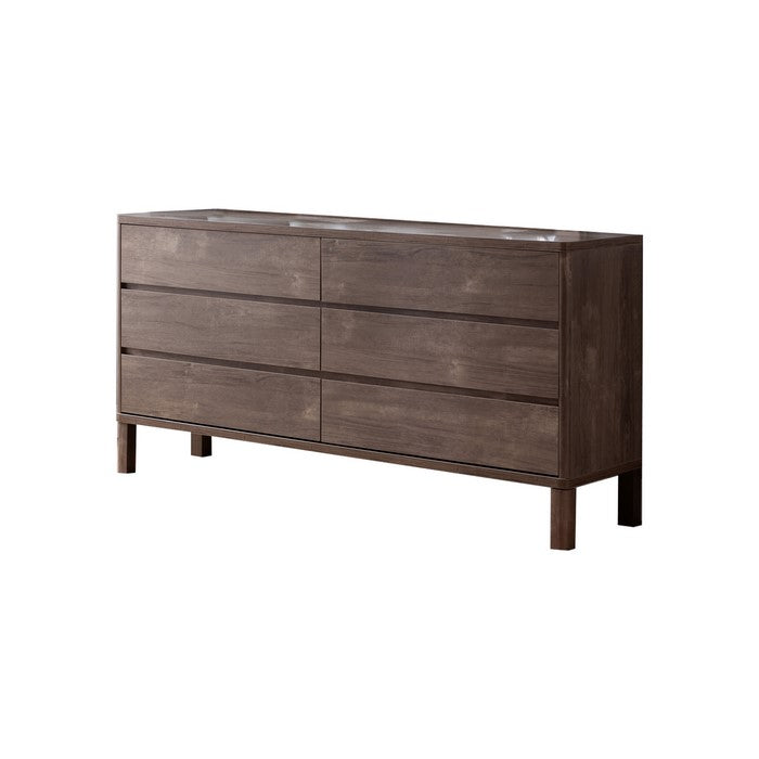Wooden Frame Dresser with 6 Drawers and Straight Legs, Hazelnut Brown