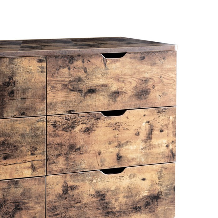 Wooden Frame Dresser with 6 Drawers and Straight Legs, Distressed Brown