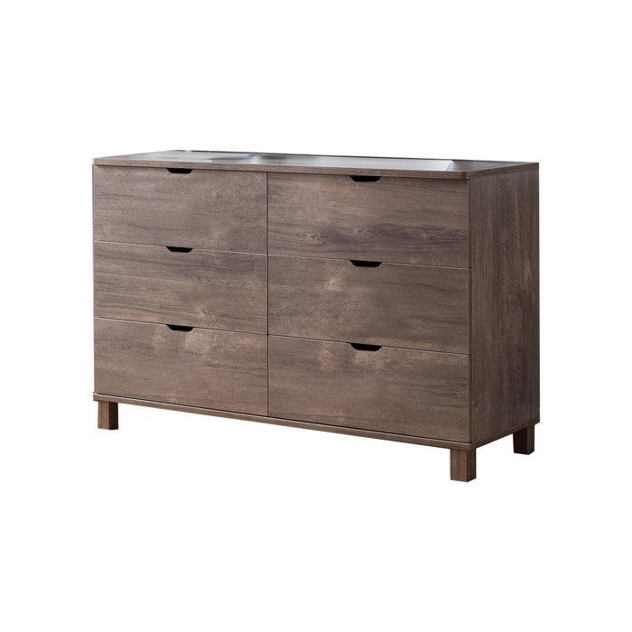 Wooden Frame Dresser with 6 Drawers and Cut Out Pulls, Hazelnut Brown