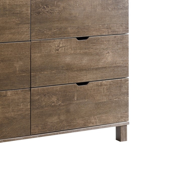 Grained Wooden Frame Dresser with Cut Out Pull Handle, Walnut Brown