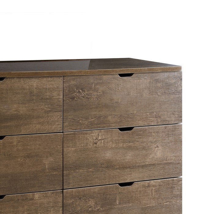 Grained Wooden Frame Dresser with Cut Out Pull Handle, Walnut Brown