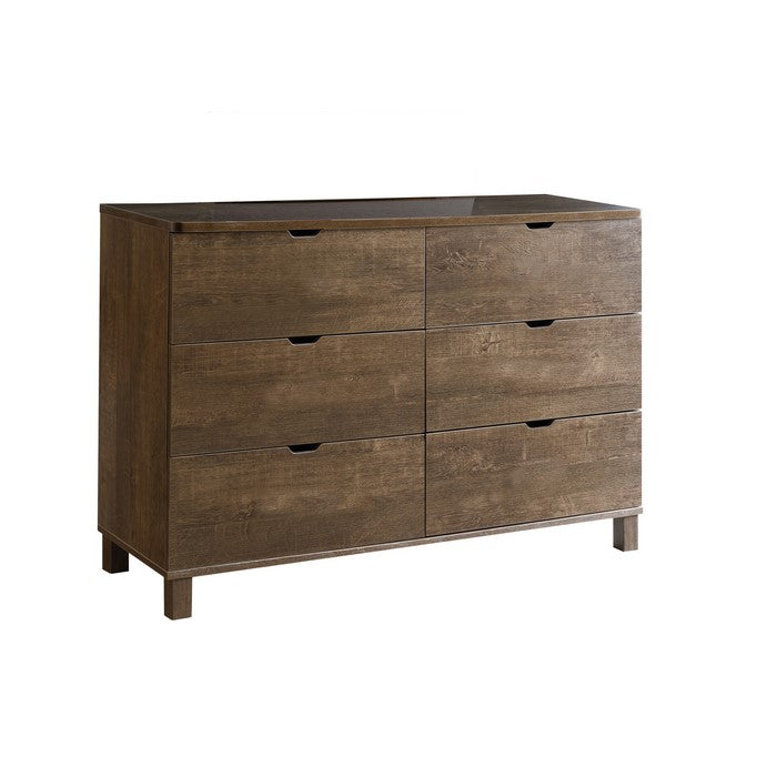 Grained Wooden Frame Dresser with Cut Out Pull Handle, Walnut Brown