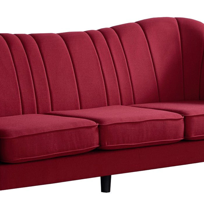 Vertical Channel Tufted Fabric Upholstered Sofa with Metal Legs, Red