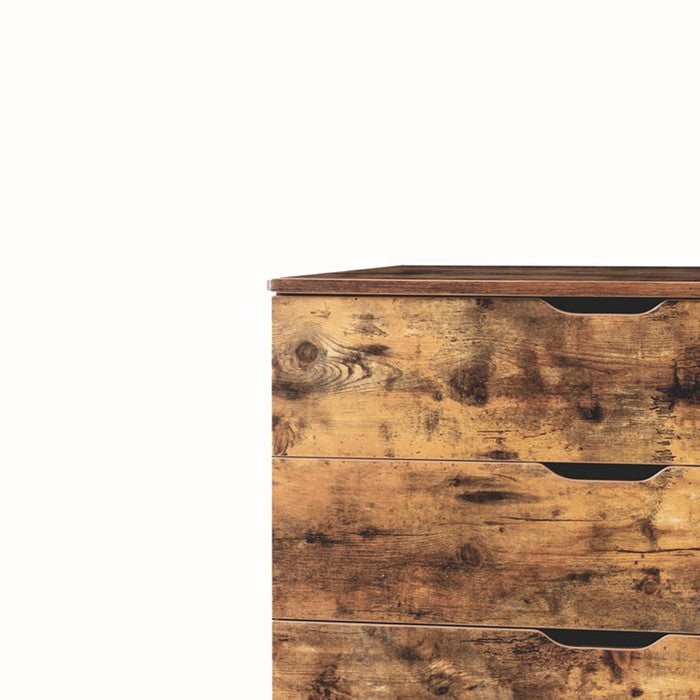 Grained Wooden Chest with 5 Drawers and Straight Legs, Distressed Brown
