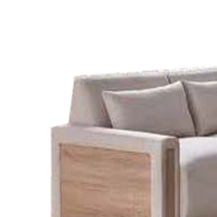 Fabric Upholstered Loveseat with Deep Cushioned Seat, Off White and Brown