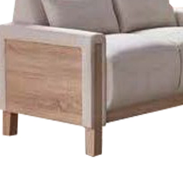 Fabric Upholstered Loveseat with Deep Cushioned Seat, Off White and Brown