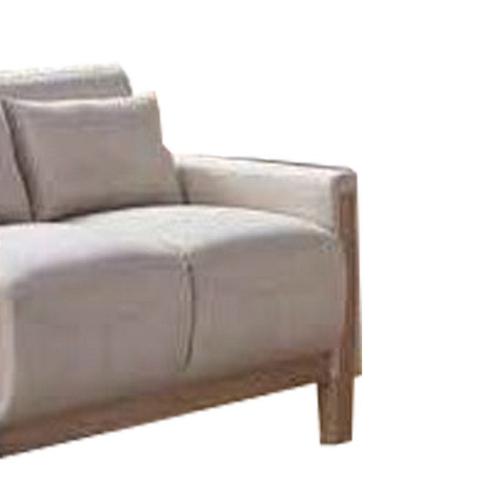 Fabric Upholstered Loveseat with Deep Cushioned Seat, Off White and Brown