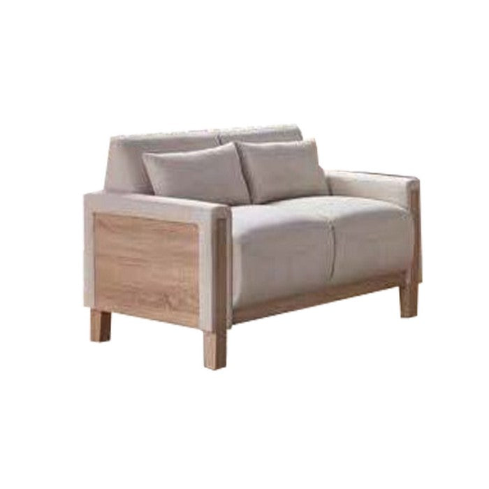 Fabric Upholstered Loveseat with Deep Cushioned Seat, Off White and Brown