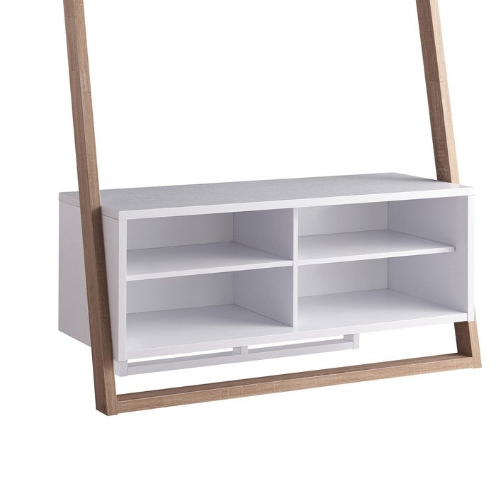 2 Tier Transitional Wooden TV Stand with Display Unit, White and Brown