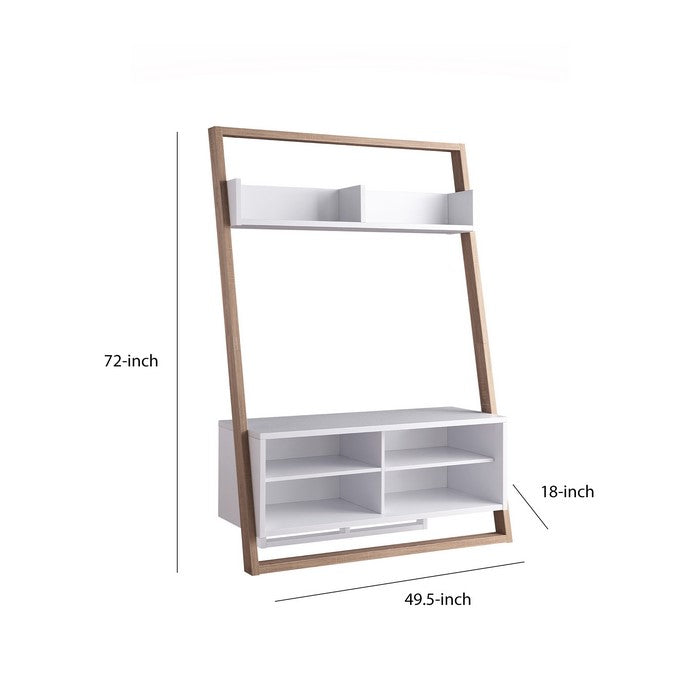 2 Tier Transitional Wooden TV Stand with Display Unit, White and Brown