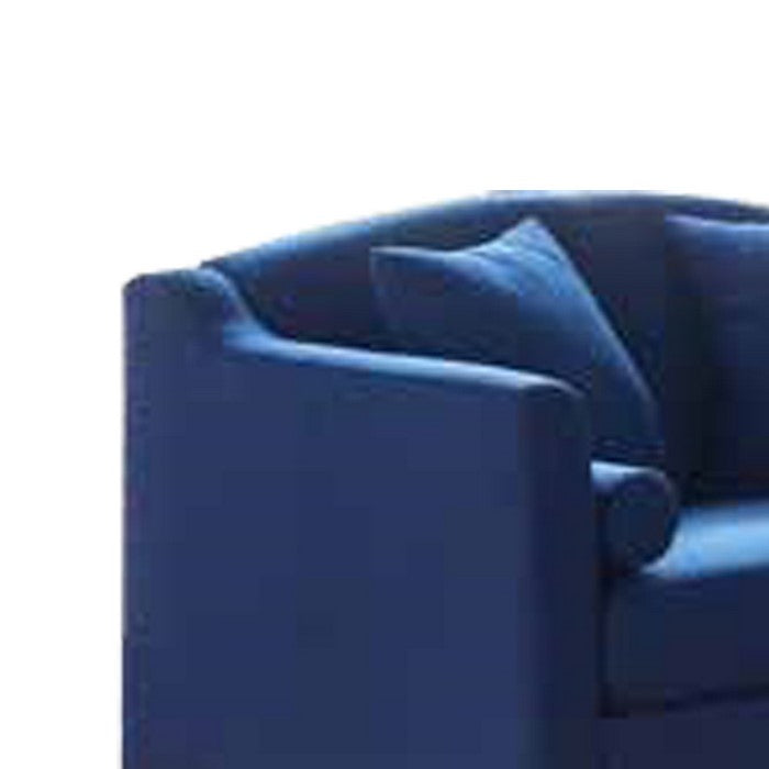 Fabric Upholstered Loveseat with Scalloped Back and Shelter Track Arms, Blue