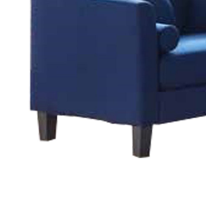 Fabric Upholstered Loveseat with Scalloped Back and Shelter Track Arms, Blue