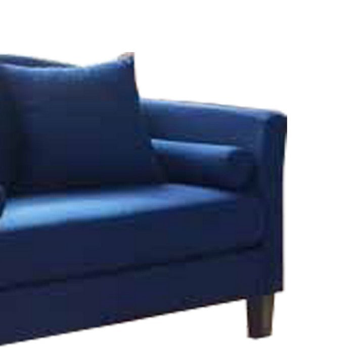 Fabric Upholstered Loveseat with Scalloped Back and Shelter Track Arms, Blue