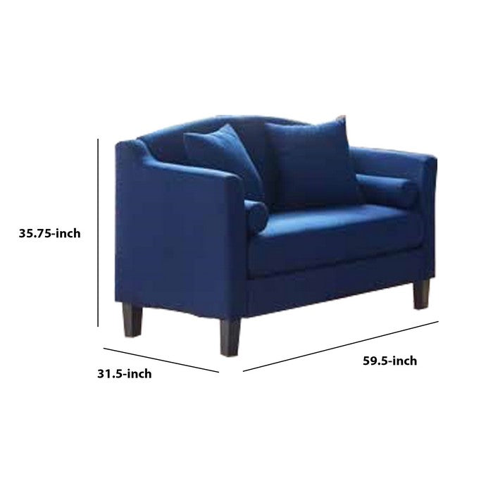 Fabric Upholstered Loveseat with Scalloped Back and Shelter Track Arms, Blue